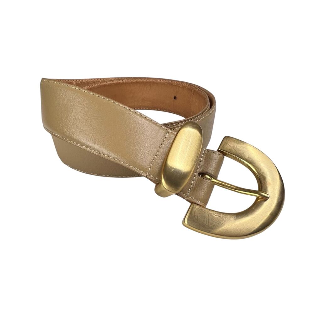 Motion East Belt Size M/L 29"-33" Classic Tan Leather Gold Tone Buckle 90s Y2K